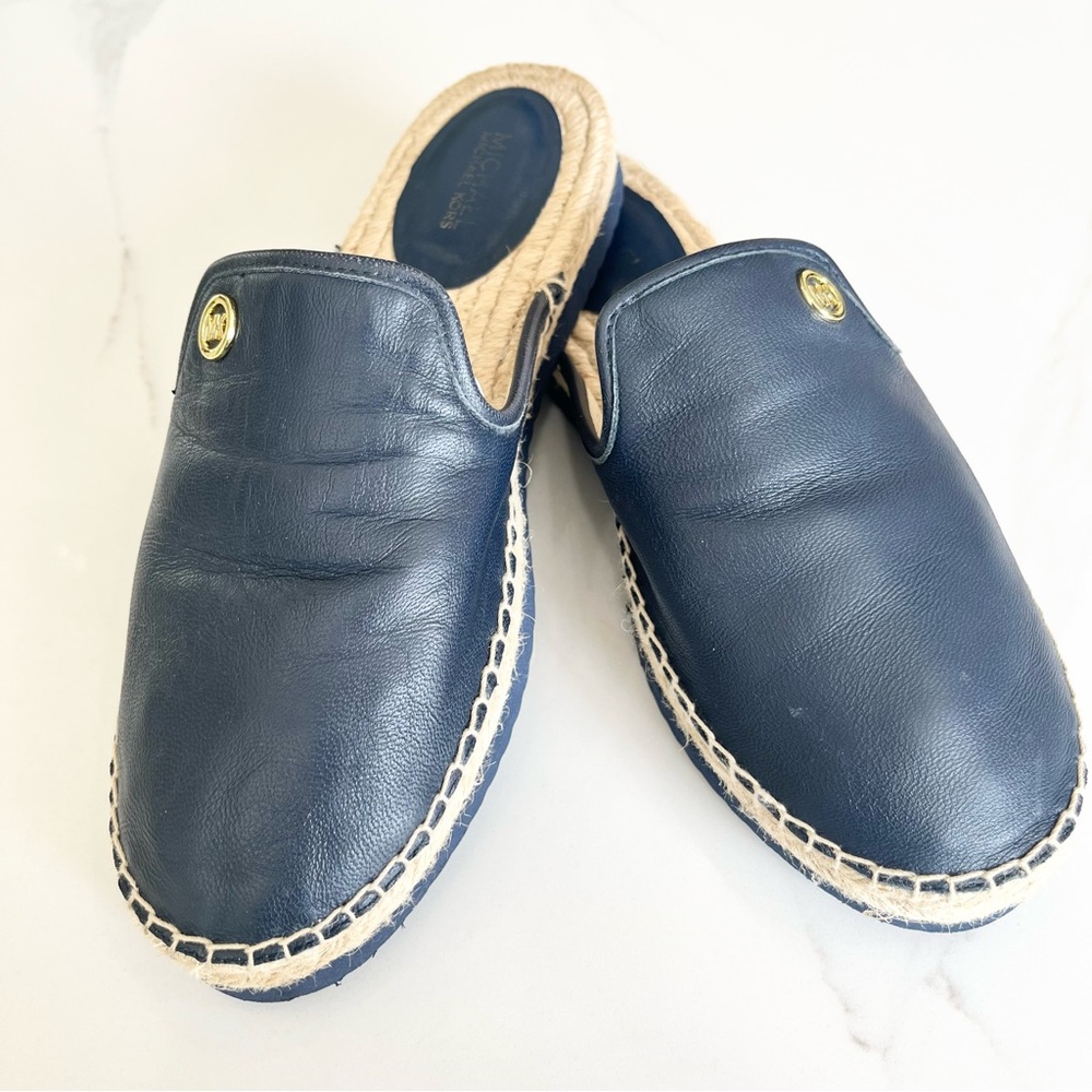 Michael Kors Navy Leather Espadrille Mule Flats Size 7
